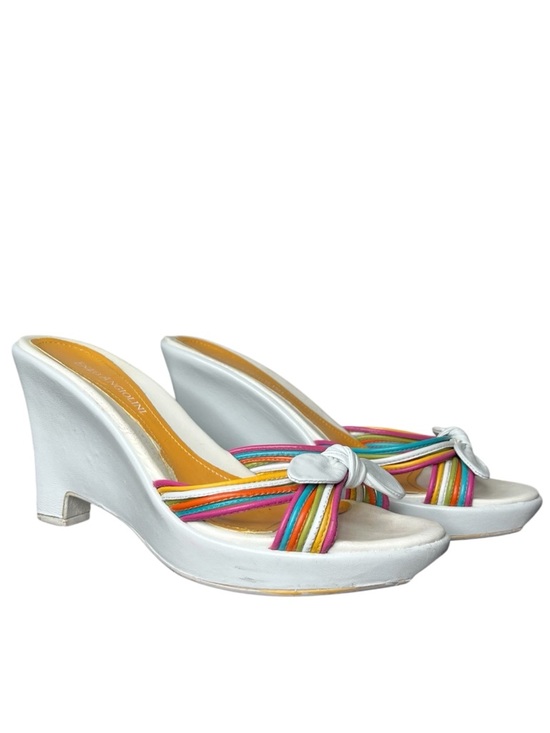 Vintage Shoes - Y2K Vintage Strappy Rainbow Bow Wedge Heel Polly Pocket Fairycore Preppy